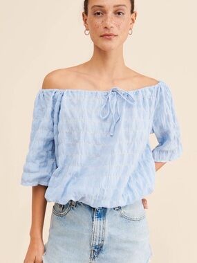 Girl & The Sun Gwen Off-The-Shoulder Top Sky Blue Womens Size XS